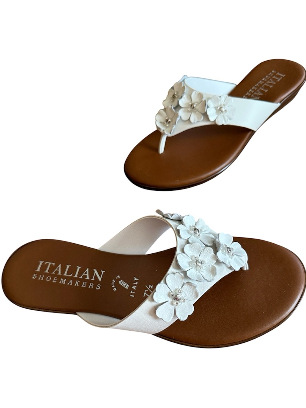 NWOT WOMENS ITALIAN SHOEMAKER SIZE 7.5 EMINA FLAT THONG SLIP ON FLORAL SANDAL